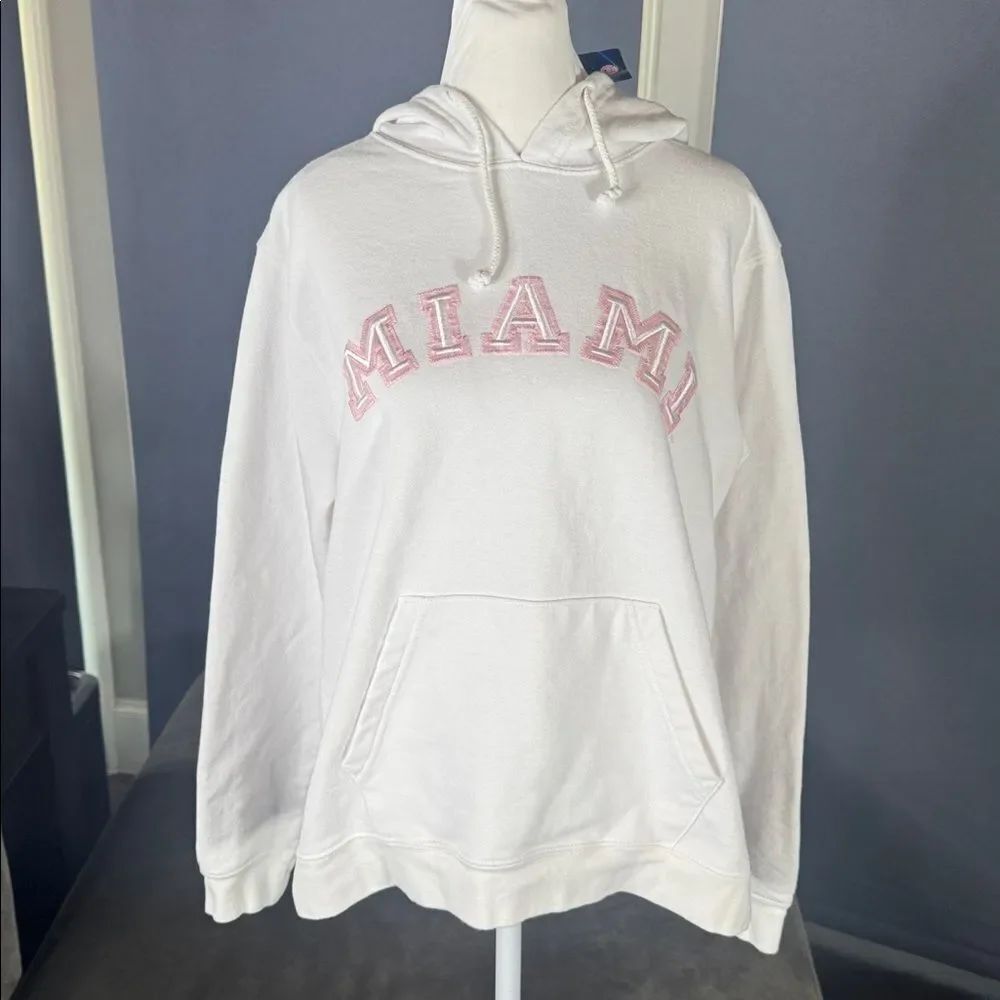 Women’s White Embroidered MIAMI College Hoodie Size L NEW